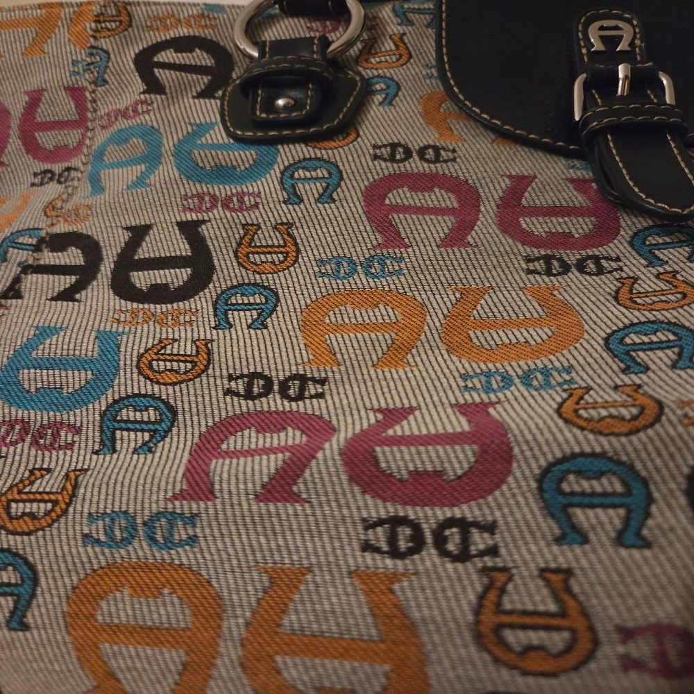 Women's Etienne Aigner Multicolor Logo Canvas Tote Bag One Size - Picture 3 of 14